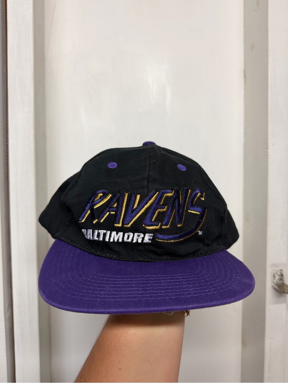 Vintage NFL Baltimore Ravens Black and Purple Snapback Hat